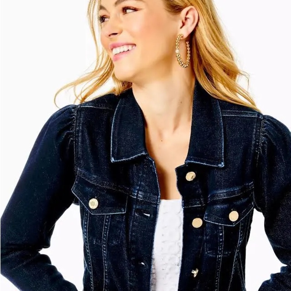 Lilly Pulitzer Laylani Denim Jacket Puff Sleeves XS